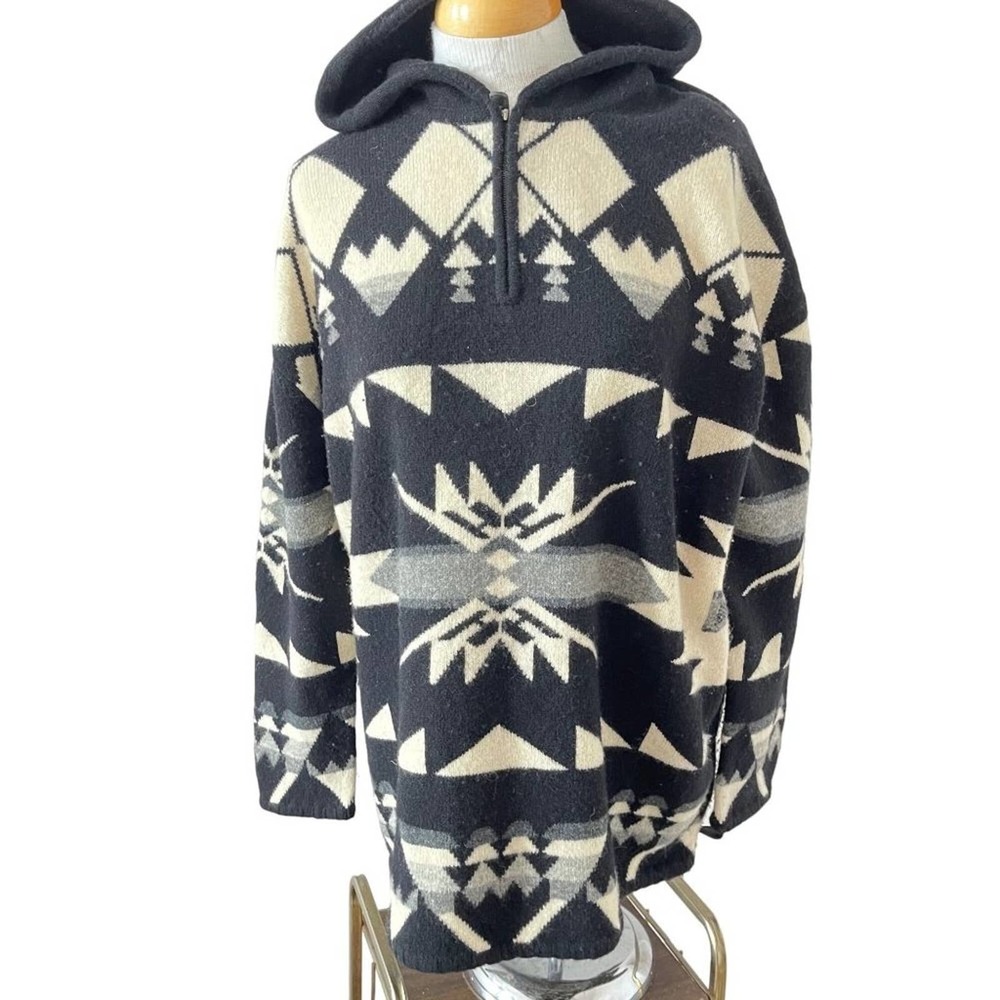 Vintage Ralph Lauren Sweater Lambswool Southwestern Hooded Black Size Medium